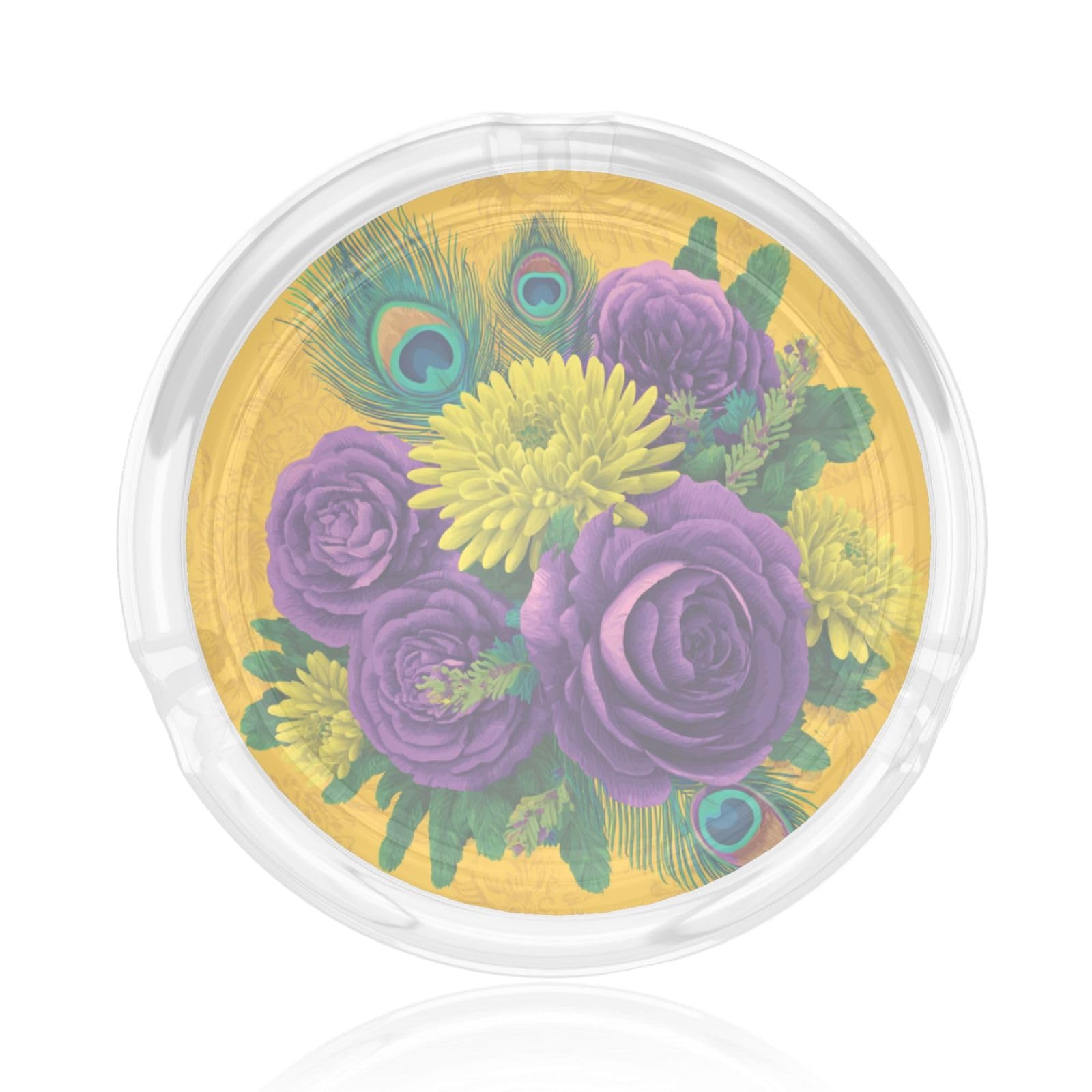 Purple Green Flower Bouquet With Feathers Glass Ashtray For Cigarettes Ash Trays Case For Home Office Decor
