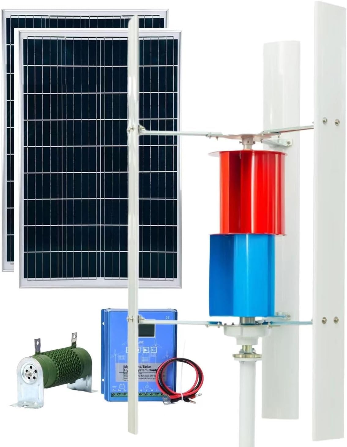 Kit d'éolienne à axe Vertical 3000W Générateur d'éolienne 2 Panneaux solaires photovoltaïques 100W contrôleur complémentaire éolien et Solaire