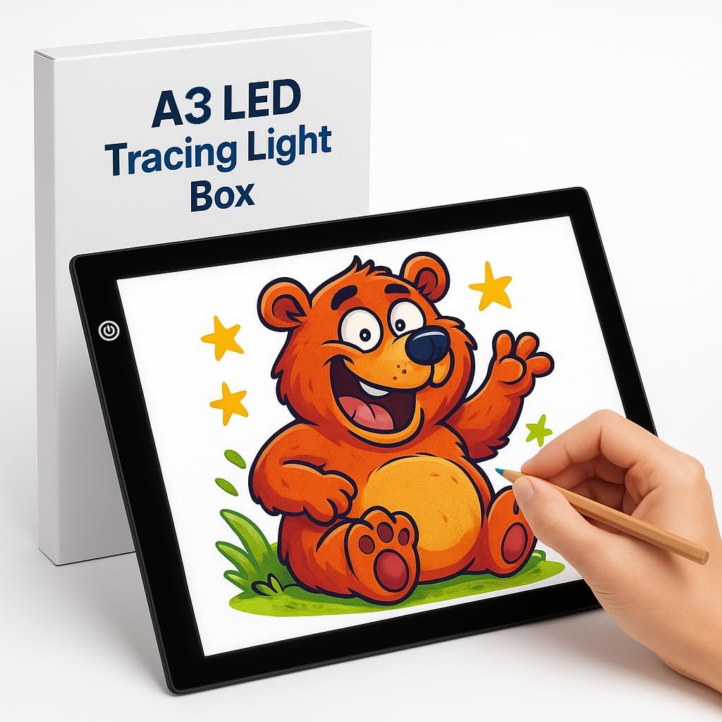 A3 LED Tracing Light Box丨Light Pad - Copy Board with Full-Edge Ruler Frame丨3 Adjustable LED, Premium Acrylic for Art, Drawing, Sketch, Animation, Design, Tattoo, Diamond Painting, X-ray Viewing