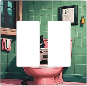 Decorative Outlet Covers Funny Black Cat Newspaper Pink Toilet 2 Gang Wall Plate Double Rocker Two Switch Wall Cover Plate Jumbo Dual Gfci Faceplate for Bedroom Decor