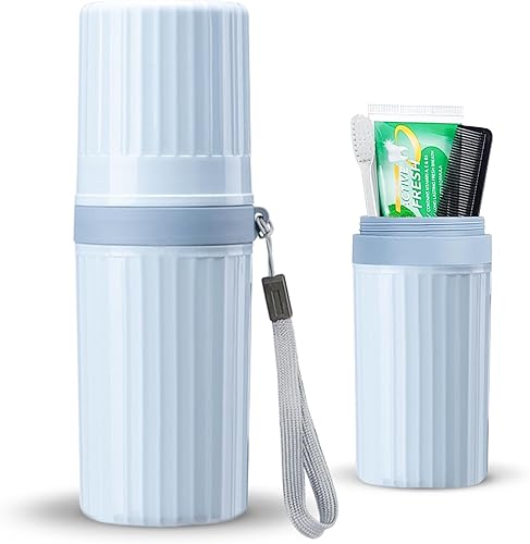 Estuche de viaje para cepillo de dientes, soporte para vasos de cepillo de dientes de viaje azul para cepillo de dientes y pasta de dientes,
