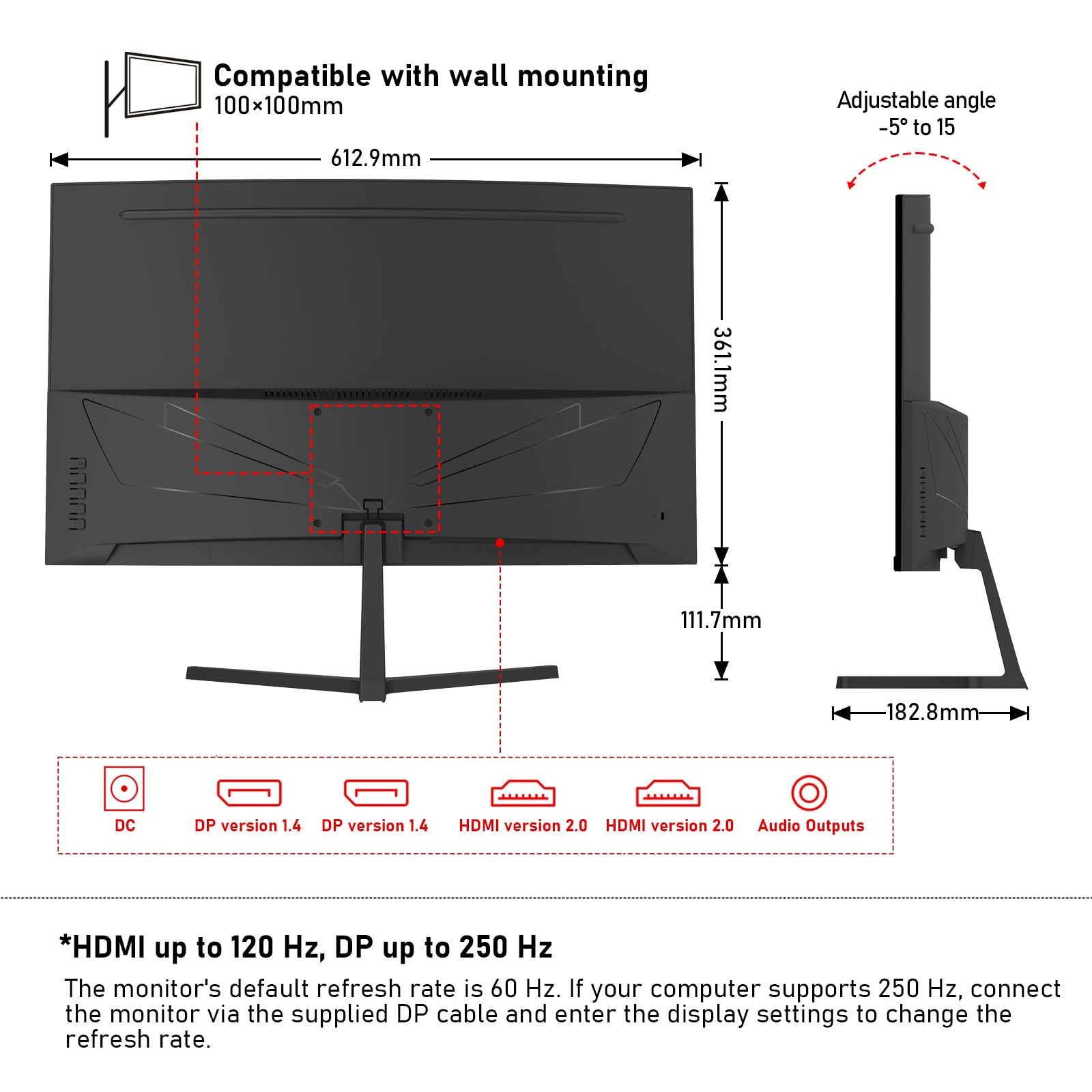 Gawfolk Pantalla de computadora de PC de 27 pulgadas, monitores curvados 1800R para juegos de 250 Hz