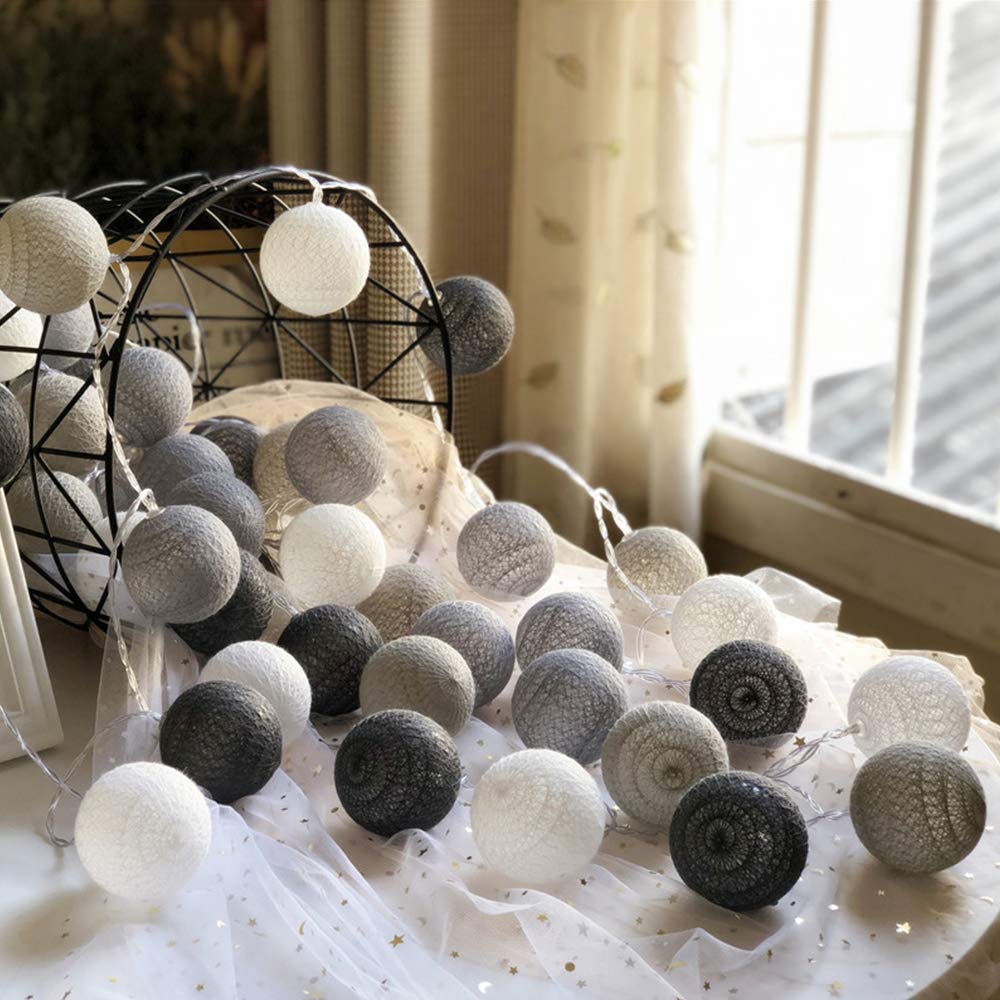 Dotbuy-Shop Noble Grey Fairy Lights Led String Lights Indoor, Dotbuy Battery Operated 6Cm Cotton Ball String Lights Starry Wall Lights Wedding Party Home Christmas Decoration (,3.3M/20Led)
