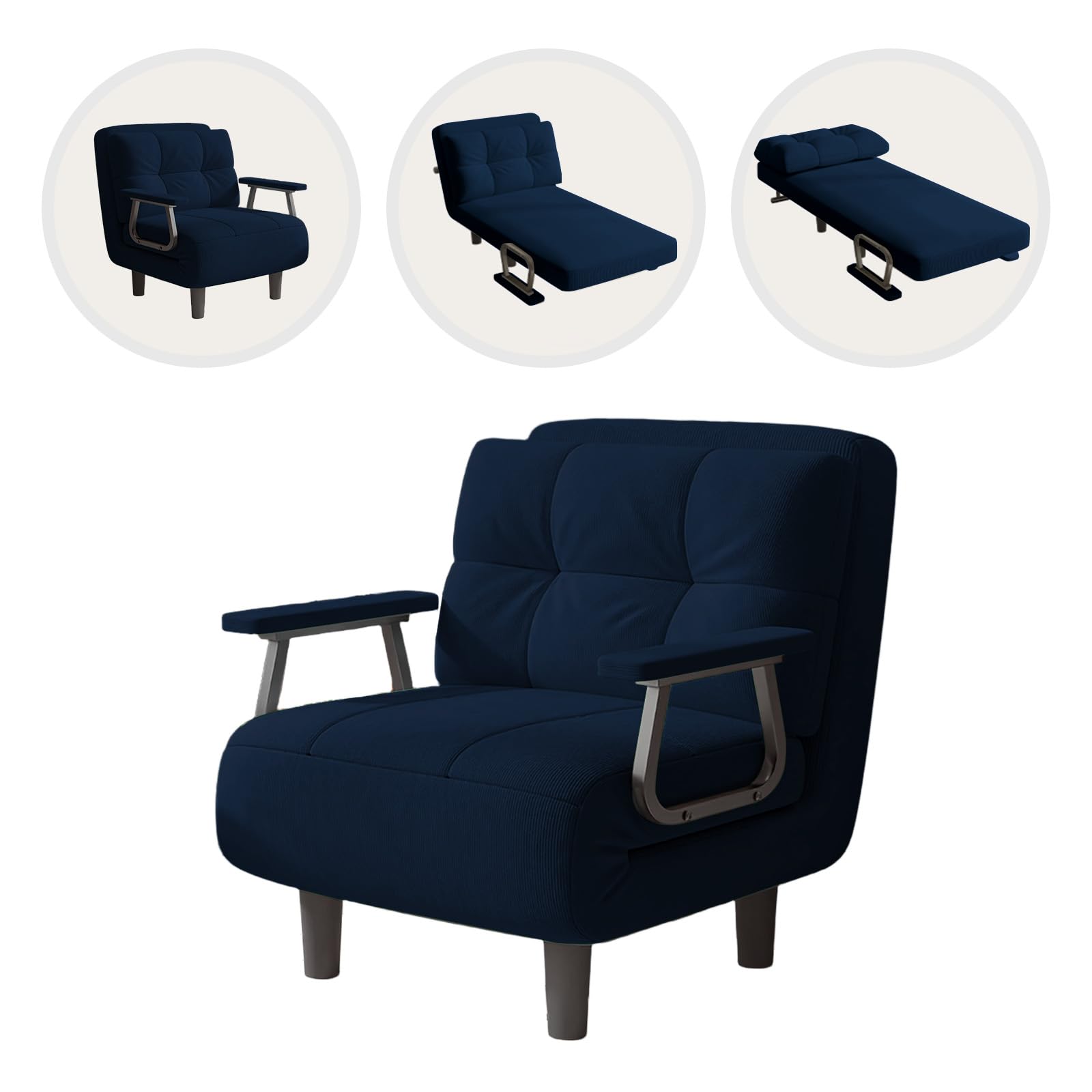 Fabulcozy - Poltrona letto convertibile a 1 posto – Ottimo comfort, rimovibile con cuscino, braccioli e piedi in metallo (Blu)