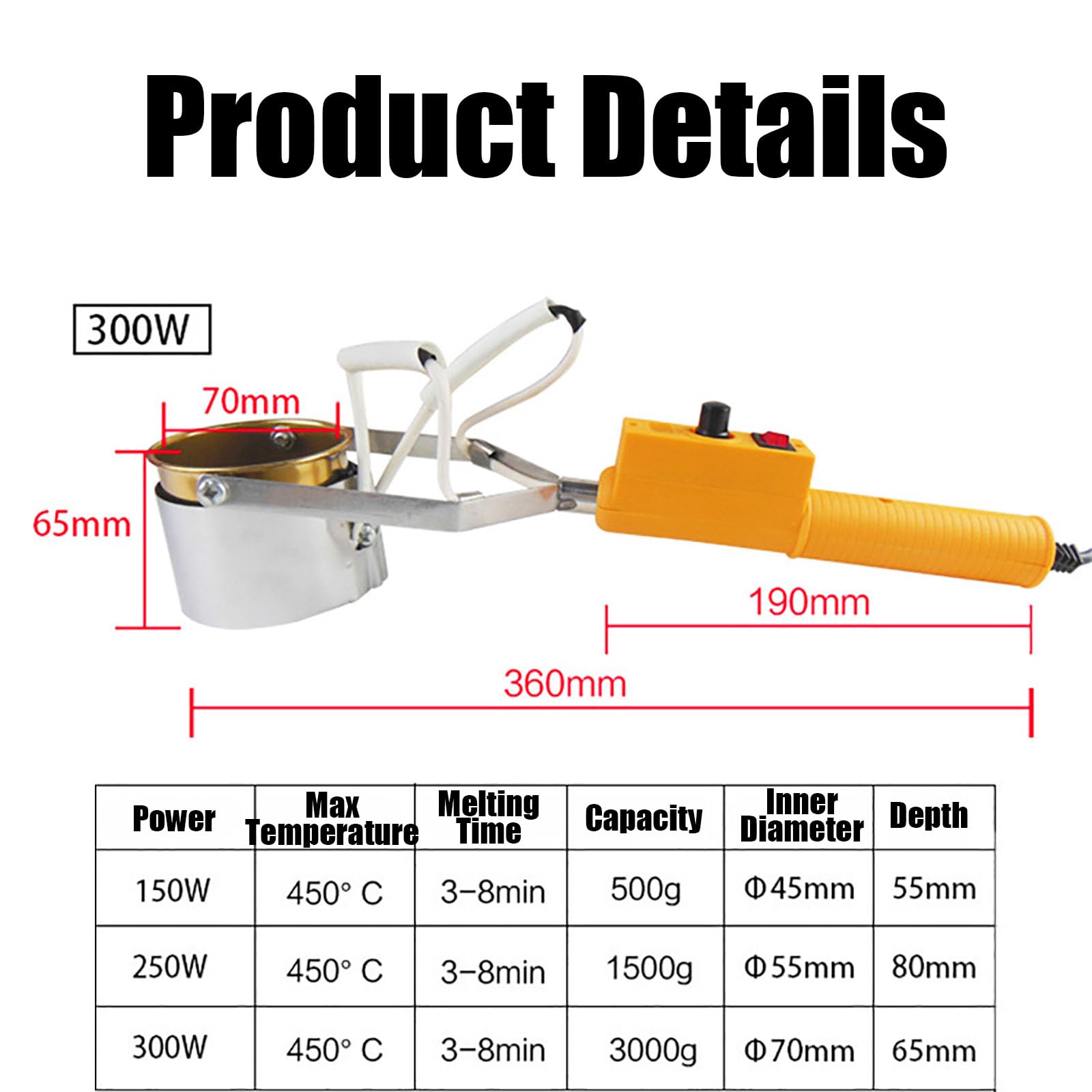Pot de Fusion Électrique Par Plomb Melting Pot, Plomb À Main Le Plomb Pot 150W-300w, Étain de Soudure Étain de Melting Pot, pour la Fusion du Métal A(500g)
