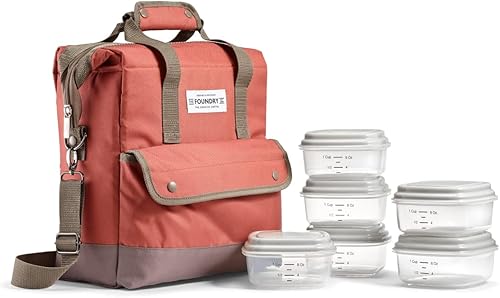 Fit & Fresh Douglas - Bolsa de almuerzo aislada para adultos con bolsa frontal y correa de transporte, kit completo de almuerzo incluye 6