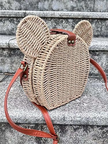 EXIGENT Kawaii Rattan Straw Shoulder Crossbody Bag Purse Cute Women's Handbag4