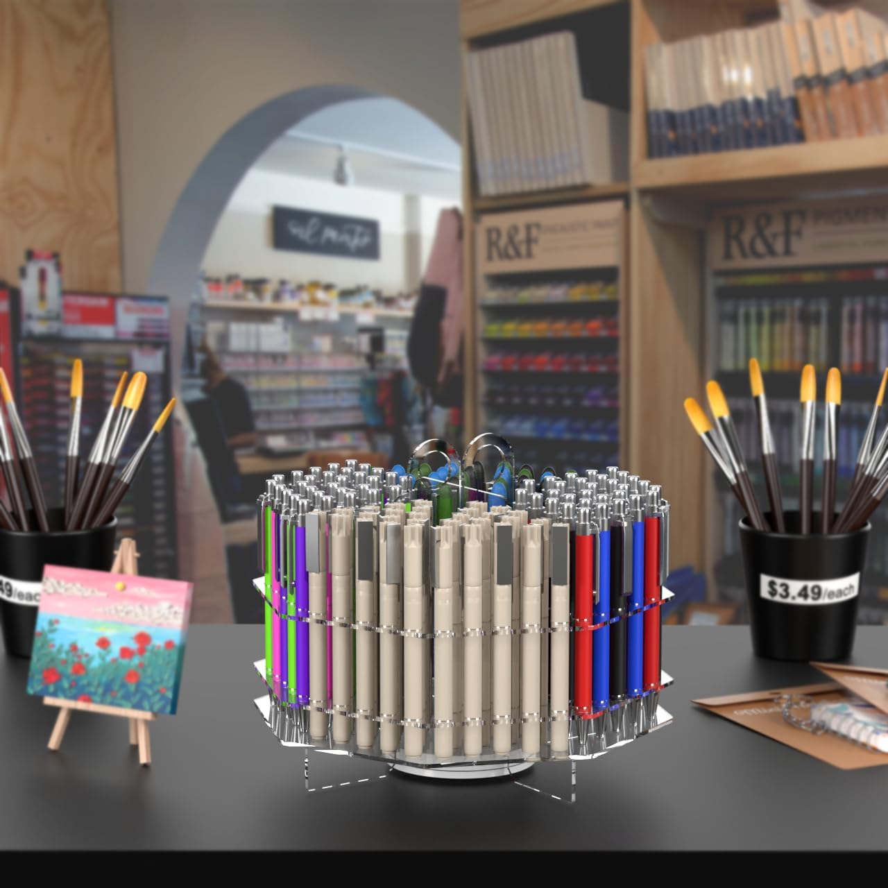 Marketing Holders 120 Slot Pen Holder Clear Acrylic Organizer Tabletop Display Color Pencils Makeup Brushes Utensil Office Craft Supply Retail Department Stores Spinning Stylish Practical and Easy