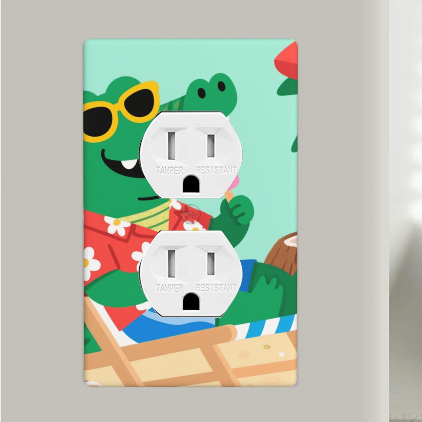 Cute Alligator Duplex Outlet Covers Wall Plates 1-Gang Switch Outlet Electrical Cover Plate Unbreakable Polycarbonate Switchplate Cover Faceplate For Bathroom Kitchen Home Decor