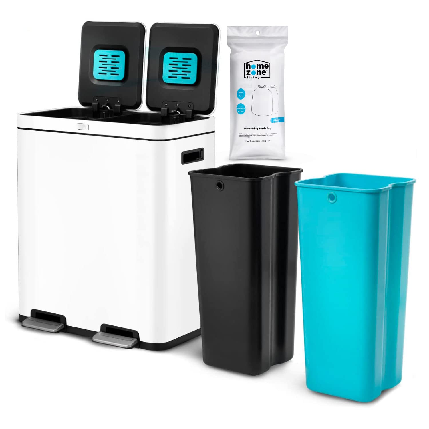 Home Zone Living 16 Gallon Dual Trash Can for Recycling and Trash with