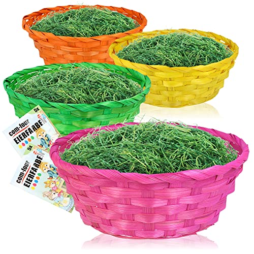 com-four® 4x bunte Bastkörbe und Eierfarben als Dekoration zu Ostern -...