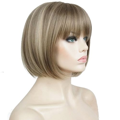 Aimole Peluca corta recta Bob con lindo flequillo plano pelo sintético (24M8+613)