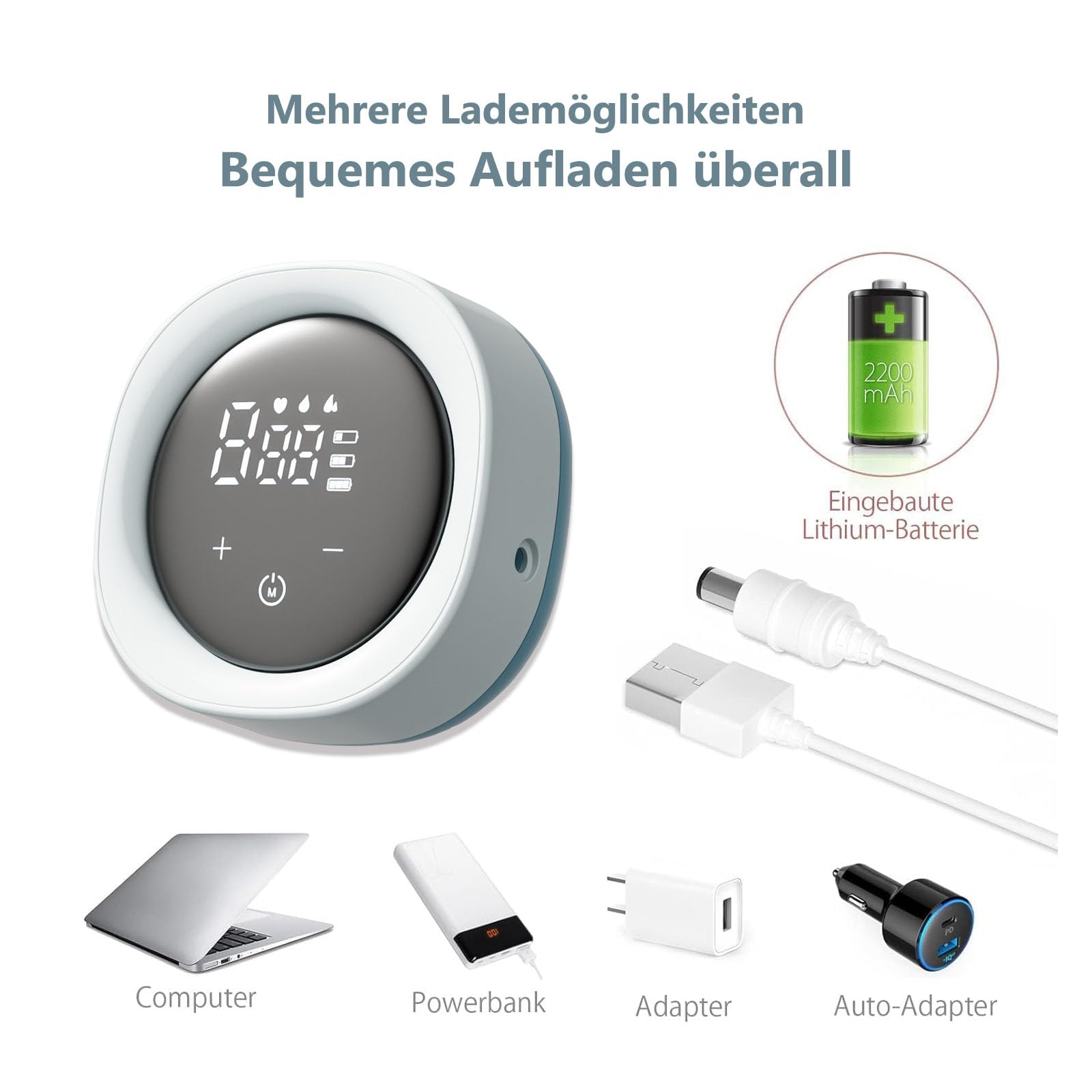 Tiralatte elettrico, breast pump electric, estrattore di latte portatile, tiralatte elettrico, portatile, estrattore di latte senza fili, con 4 modalità e 9 livelli di aspirazione (light blue, 21mm)