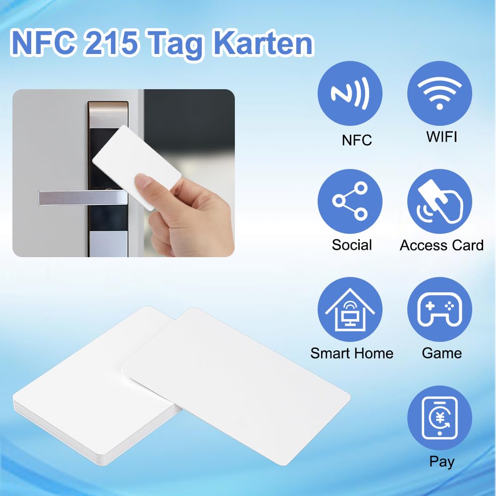 NTAG215 NFC Card, 10 pezzi, Compatibile Smartphone NFC, 504 Byte Memoria