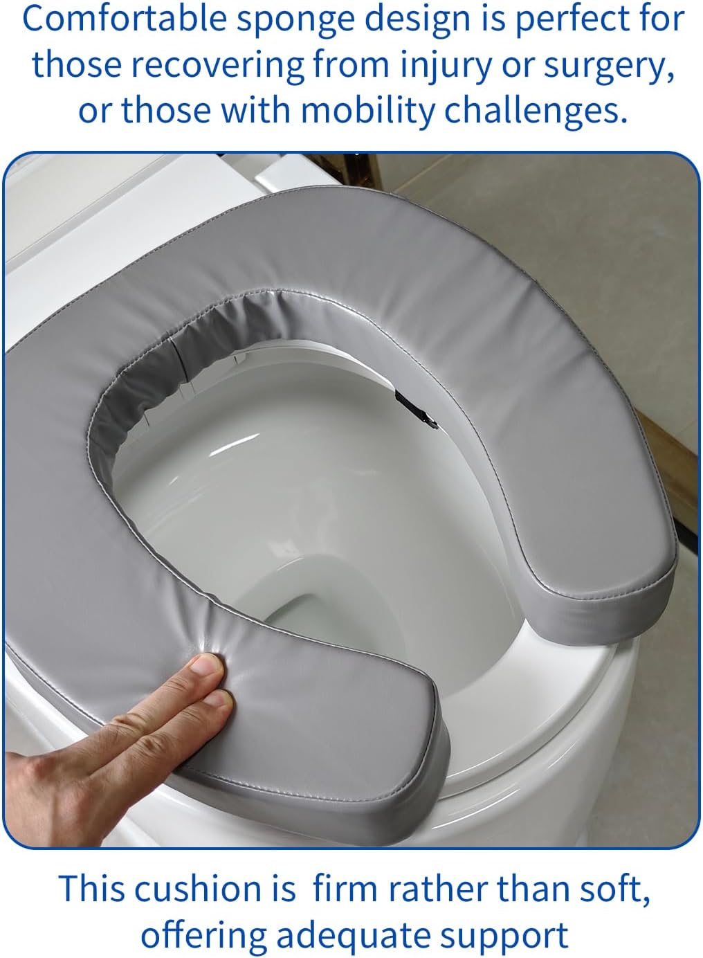 Padded Toilet Seat Cushion with 2-Inch High-Density Foam & Waterproof PU Fabric, U-Shape Padded Toilet Cushion - Secure Hook & Loop Tape, Fits Standard Toilets (Grey) image 5