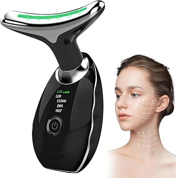 7-in-1 LED Facial Sculptor, Face Massager Lifting Device with EMS Microcurrent, 45 C Heating & Vibration, Anti-Wrinkle Neck & Eye Massager for Skin Firming, Anti-Aging & Tightening CareBlack