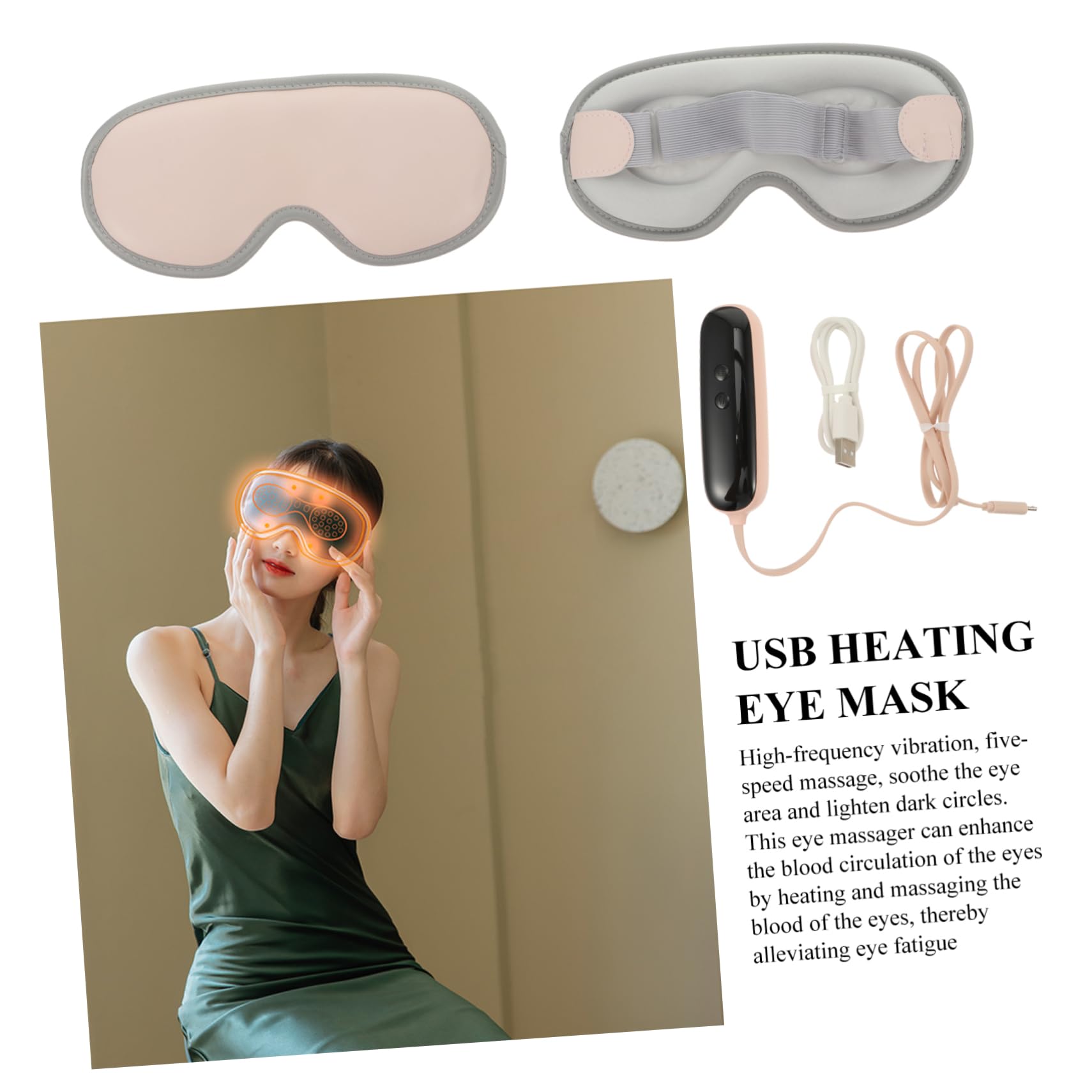 Heizbare Augenmaske Schlafmaske Augenschattierungspflaster Massagegerät Für Augenpartie Vibration Rosa
