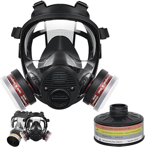Zekkip Máscaras de gas Supervivencia Nuclear y Química - Máscara respiradora de polvo de vapor orgánico de cara completa con filtros Filtración