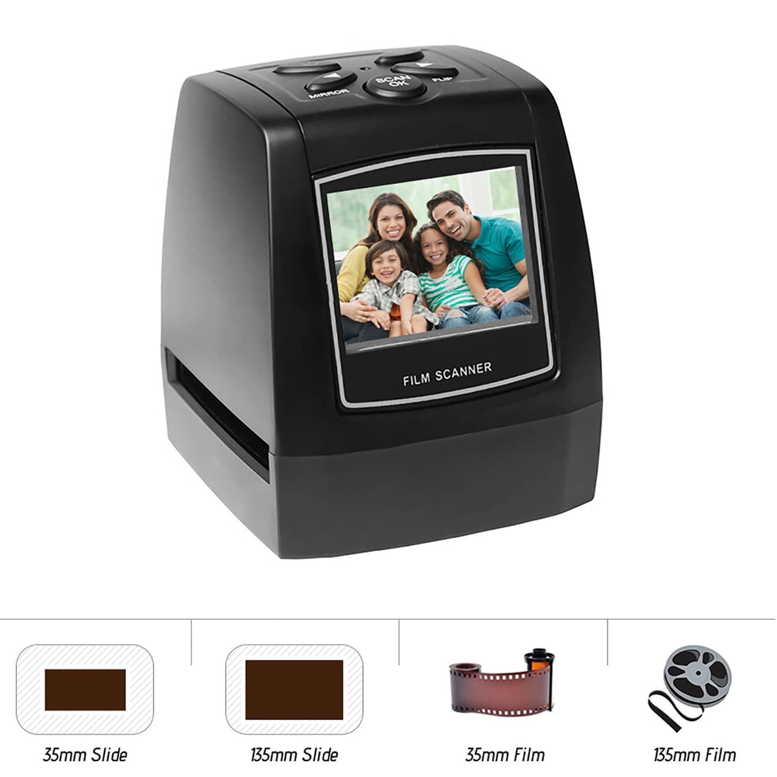 Scanner per diapositive di pellicola, con schermo LCD da 2,36", converte pellicole da 135/diapositive da 35 mm in foto digitali JPG, supporta uscita USB, funziona con diversi tipi di diapositive di pe