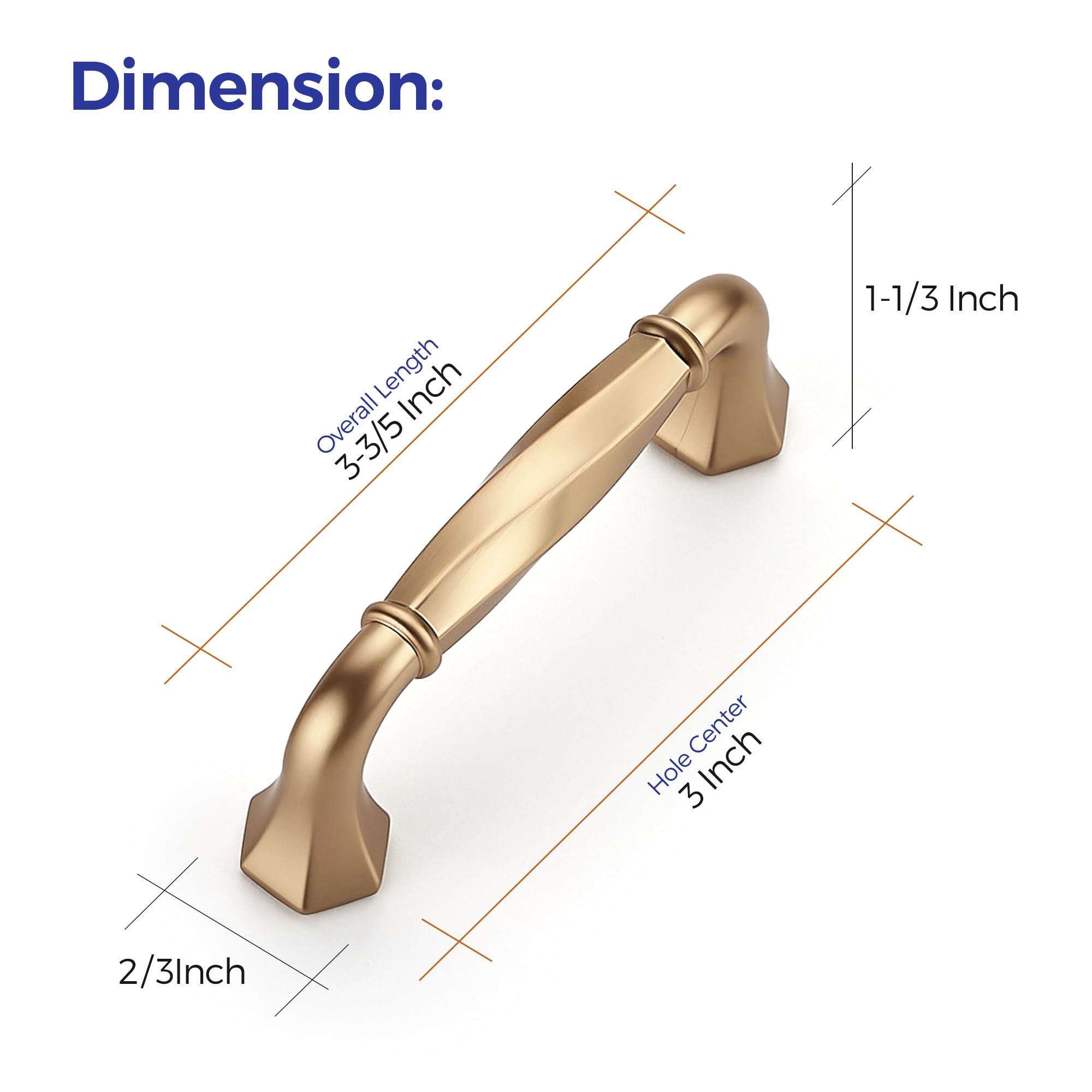 Ravinte Champagne Bronze Zinc Alloy Cabinet Handles,3" Pulls,10 Pack — Amazon image 3