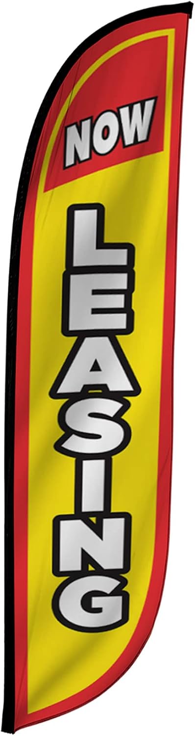 LookOurWay Feather Flag Banner - 12 Feet Tall Advertising Flags for Outside Business and Events Promotion - Swooper Flag Only - Real Estate Flags - Now Leasing Yellow & Red (10M1200077) 12ft Yellow/Red