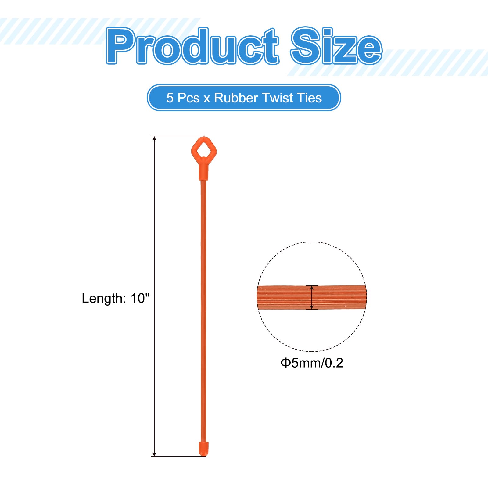 PATIKIL Rubber Twist Ties, 10 Inch Silicone Reusable Twist Ties Heavy Duty Bendable for Bundling Holding 5 Pcs, Orange - Image 2