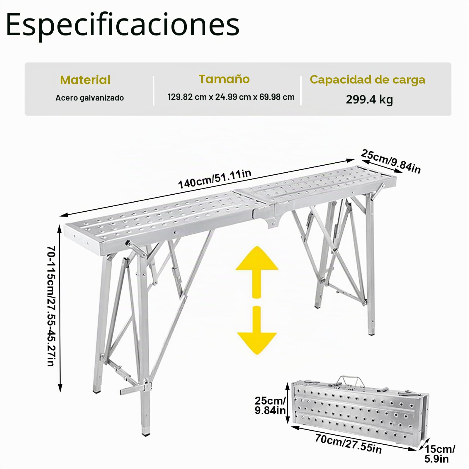 Plataforma de Trabajo, Escalera Plegable, Andamio de Aluminio Resistente con Pies Antideslizantes y Bloqueo de Seguridad,300kg Carga Máxima