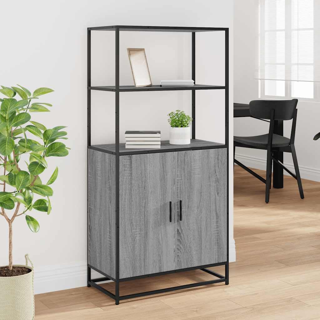 Highboard grigio Sonoma 68 x 35 x 139 cm, materiale in legno e metallo, robusto cabinet per Living Room, versatile cabinet per cocina e entryway, elegante consolle con spazio di archiviazione
