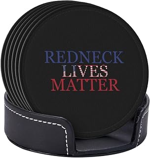 Coasters Redneck Lives Matter Drink for Weddings Bars Homes Offices 6 Pcs Leather with Holder Perfect Decoration Family Table Protection