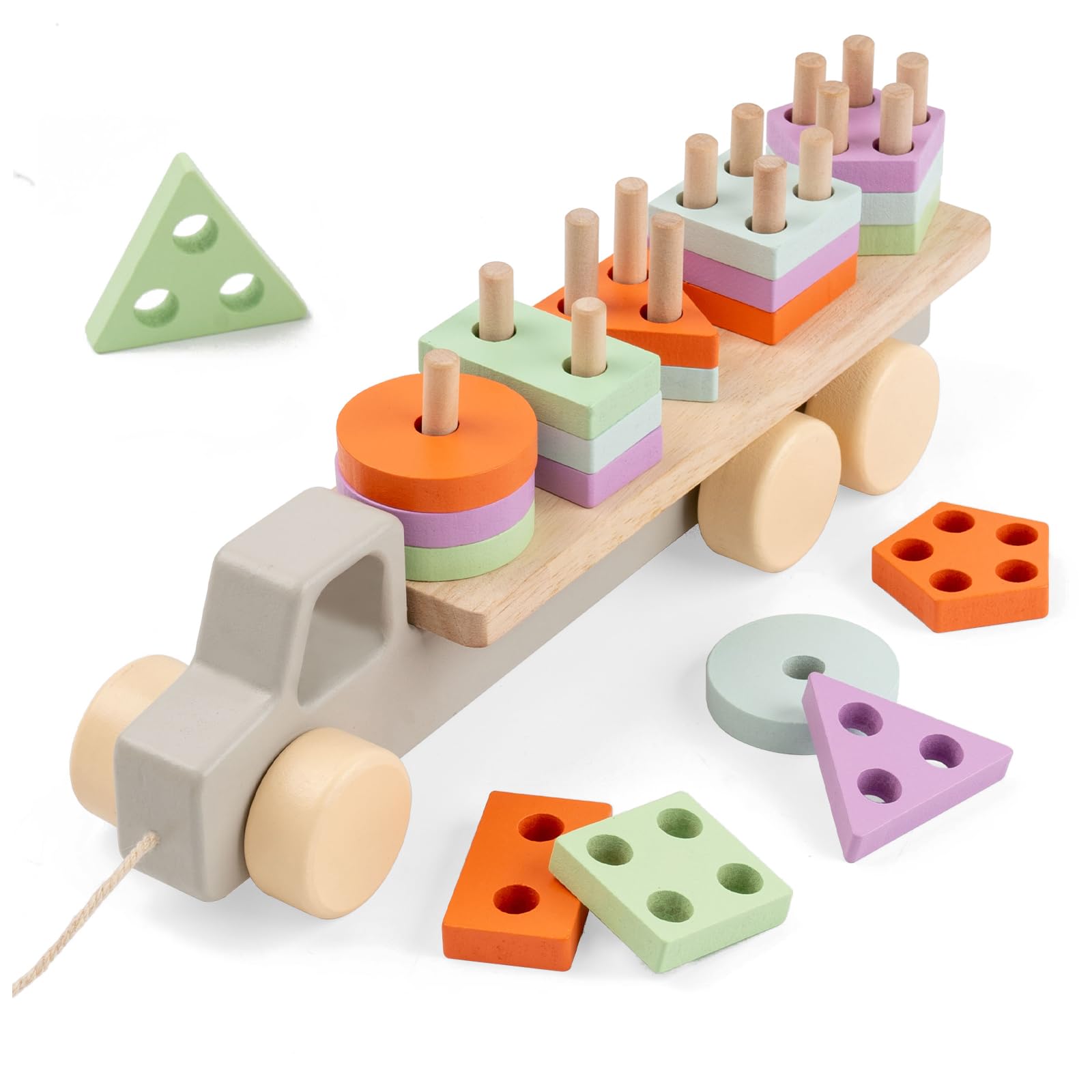 Montessori 1 an, Jeux Educatif Enfant Jouet d'Activité et de Développement 12 Mois et Plus, Jouets en Bois Jouet à Tirer Corde Jeux à Empiler pour Enfants en Bas Âge