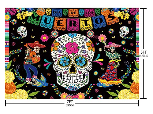 Sendy 7X5Ft Day Of The Dead Backdrop For Mexican Fiesta Sugar Skull Dia De Los Muertos Carnival Party Decorations Marigold Floral Dress Up Photography Background Birthday Banner Table Photoshoot Props #TOP4
