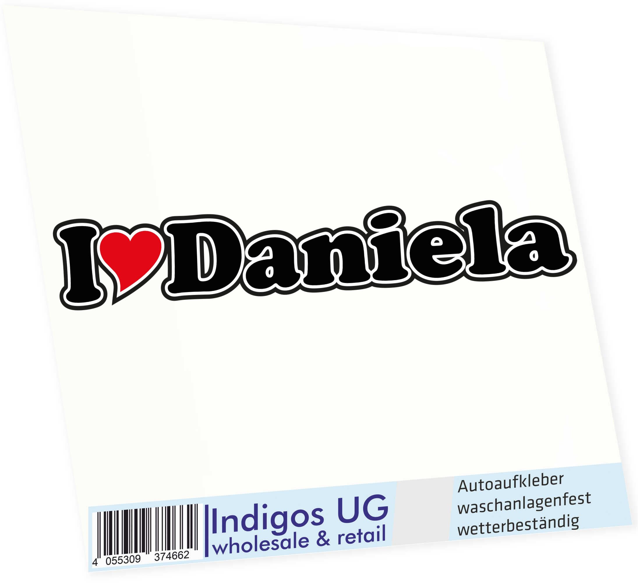 Adesivo Auto I Love Heart Con Nome Personalizzato – INDIGOS UG – 15 Cm – Resistente UV E Autolavaggio – Regalo Per Uomo Donna Bambino