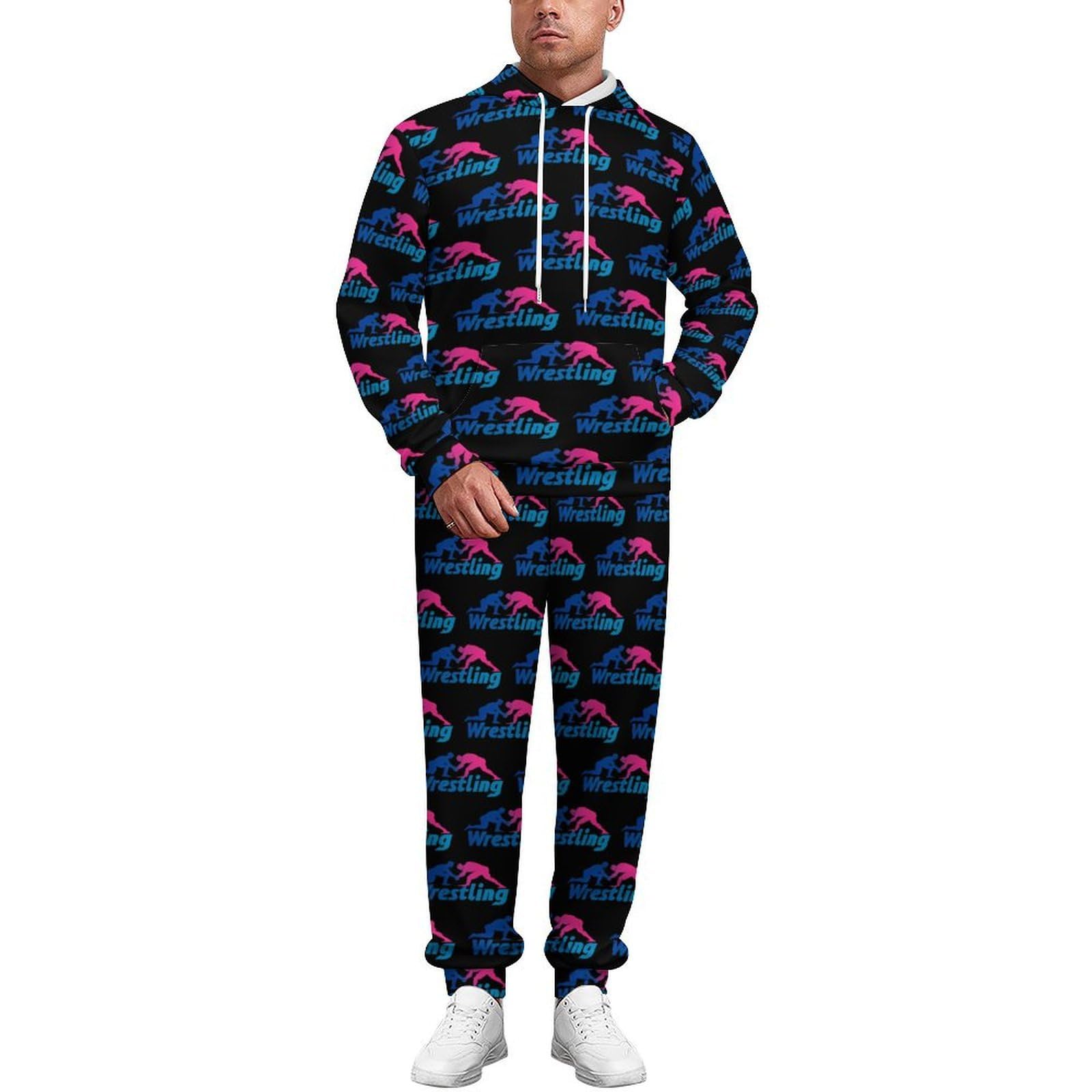Tute da wrestling per gli uomini a maniche lunghe felpa con cappuccio e pantaloni della tuta tuta Set di tute alla moda