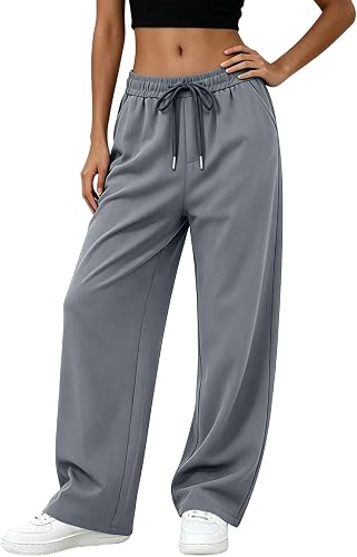Womens Wide Leg Sweatpants Elastic Waist Drawstring Athletic Pant Casual Plus Si