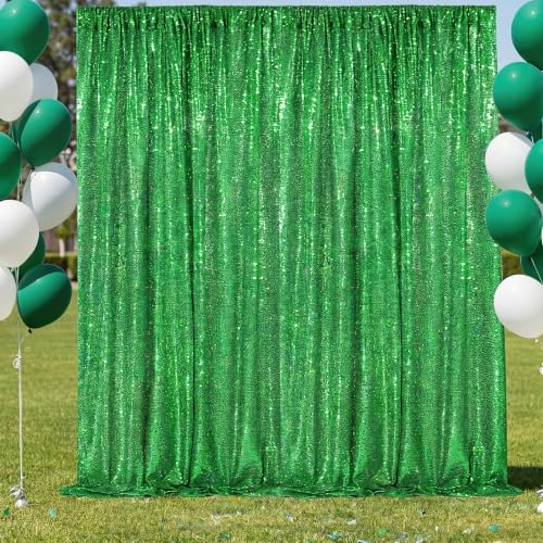 Image of Green Sequin Backdrop Curtains-1 Panel 3FTx8FT Green Backdrop for Wedding, Glitter Party Decorations Background Drapes for Birthday Party Anniversary Graduation Photo Booth Decor
