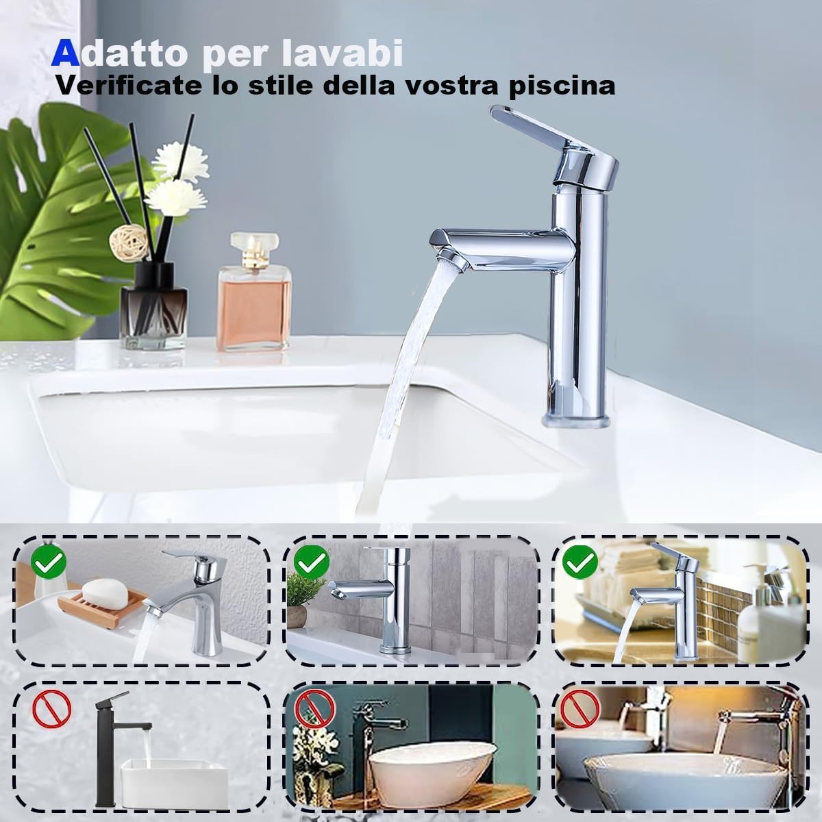 XWIHTR Rubinetti per lavabo e bagno caldi e freddi in acciaio inox, con risparmio idrico silenzioso e senza gocciolamento per bagno, lavabo, piccoli rubinetti da cucina (cromato)