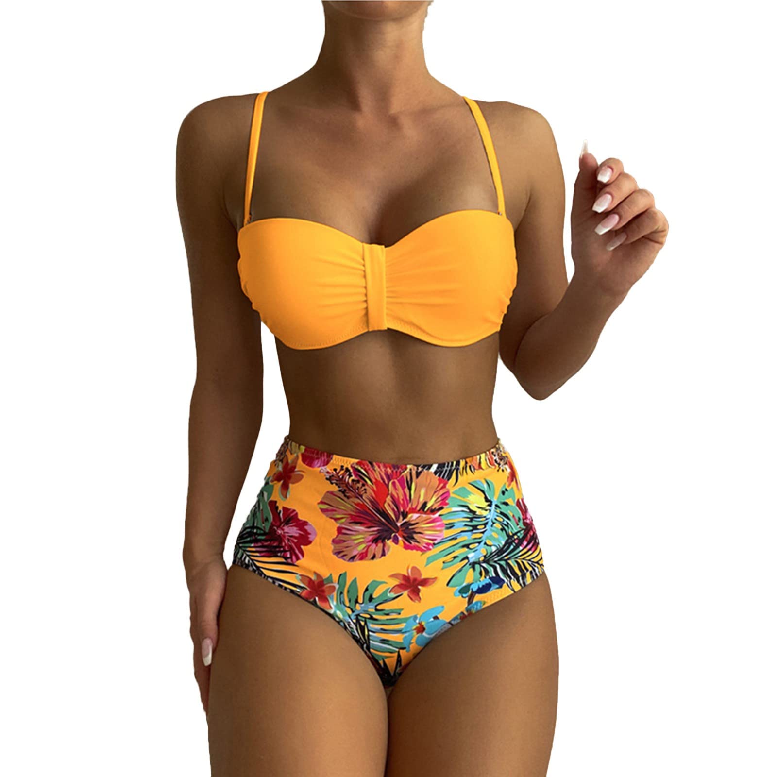 Genérico Bikini para Mujer Push Up Brasileños Bañador de Fruncido Traje de Baño de Cintura Alta Atar en la Espalda Bikini Mujer Push Up Bañador Mujer Reductor Barriga Y Push Up
