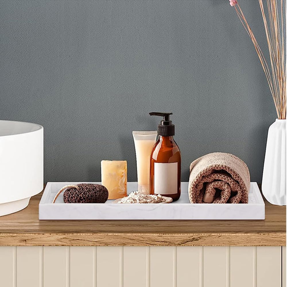 Bandejas De Baño De Silicona - 2 Tamaños (30x12.5 Cm Y 20x10 Cm), Estilo Mármol, Para Organizar Toallas Y Cosméticos