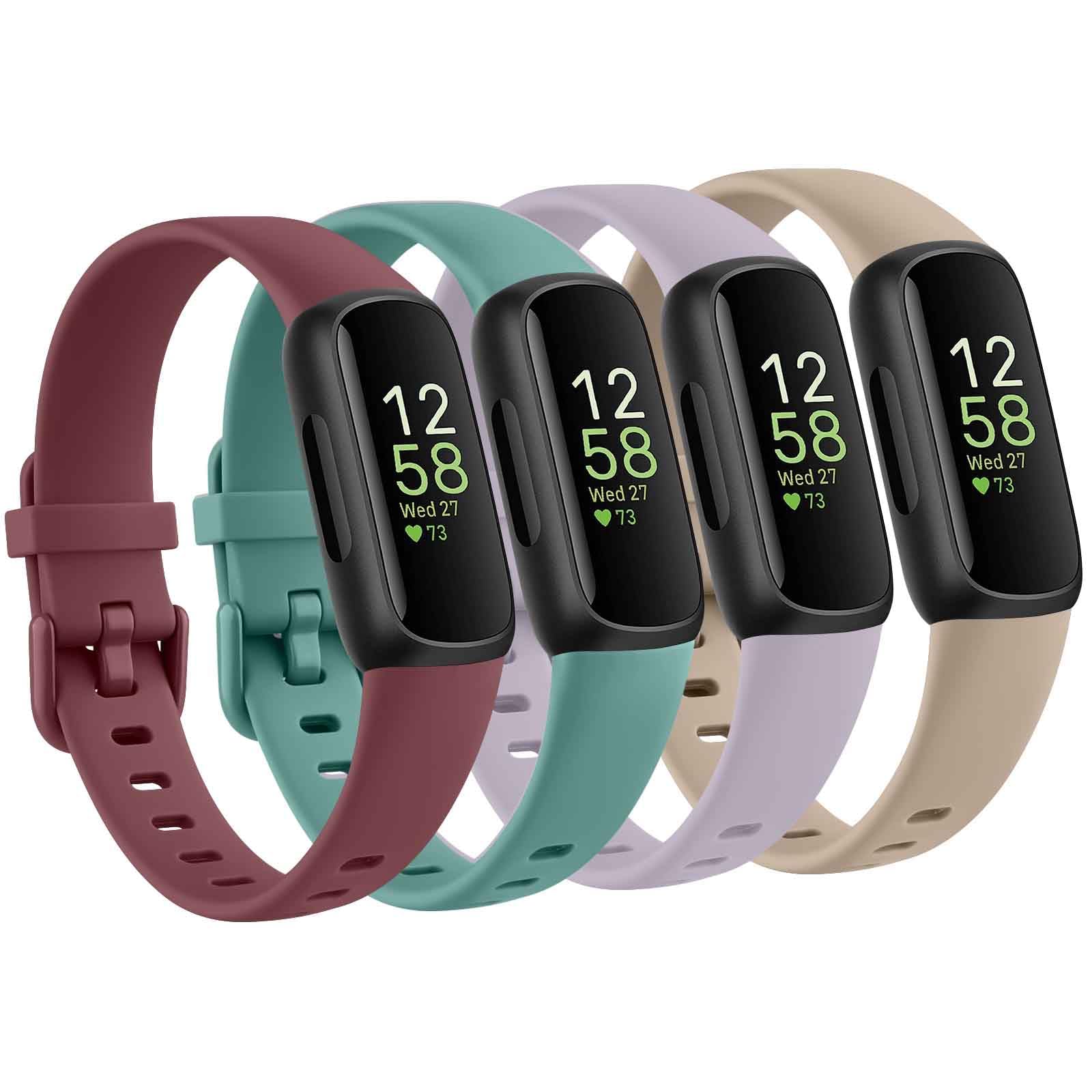 Tobfit Pack 4 Straps for Fitbit Inspire 3 Strap for Women Men, Soft Silicone Replacement Strap Wristband Watchband Accessories 4-PACK 08