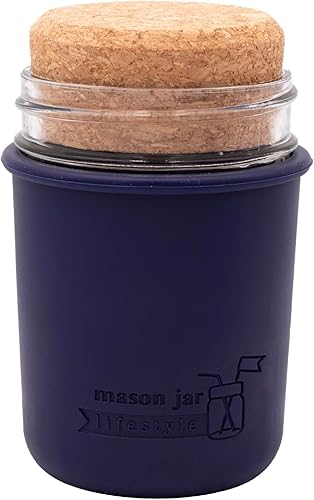 Miniatura 2 de Mason Jar Lifestyle Fundas de silicona de 8 onzas de boca regular para proteger la pelota, Kerr, tarros acolchados (azul medianoche, paquete de 2)