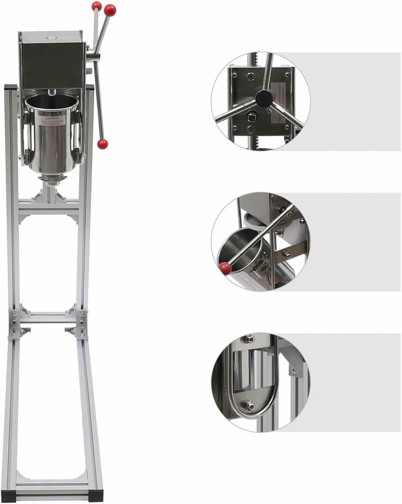 Churro Maker Machine - Churrera manual de acero inoxidable con 6 boquillas y soporte para uso doméstico