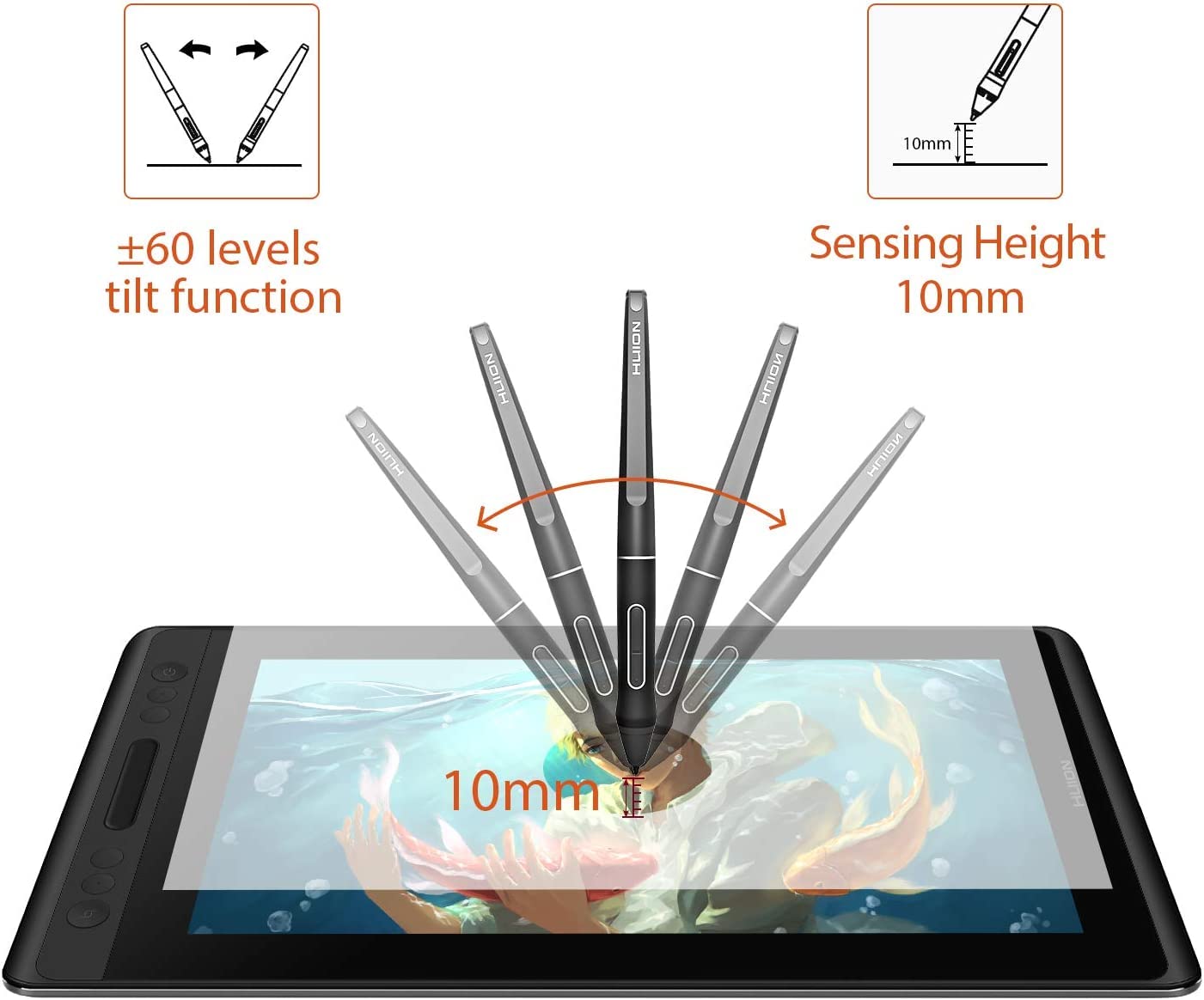 HUION Stylus PW507 sin Batería, Bolígrafo Digital PW507 con 8192 Niveles de Presión del Lápiz,con la Tasa de Informe más Alta de 266PPS,Compatible con Kamvas 20 (GS1901), Kamvas Pro 12,Pro 13,Pro 16