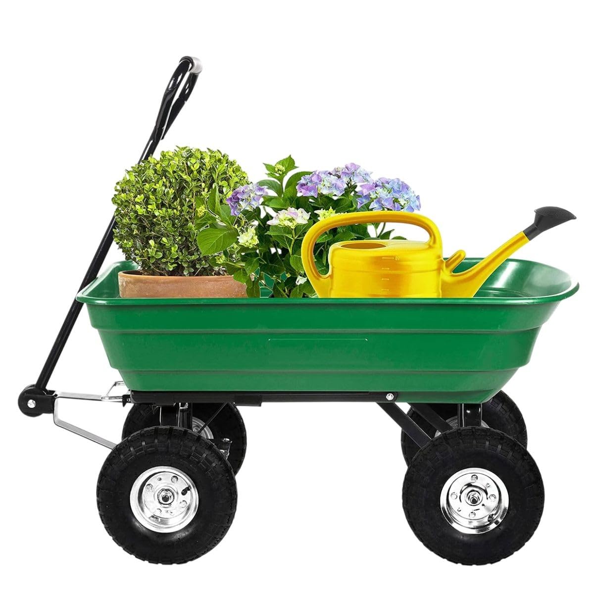 Chariot de jardin à Benne basculante Charge 200kg 75L - Chariot de Transport 4 grandes roues pour Bûches de Bois, Terre, Mobilier de Jardin & Plage KZ