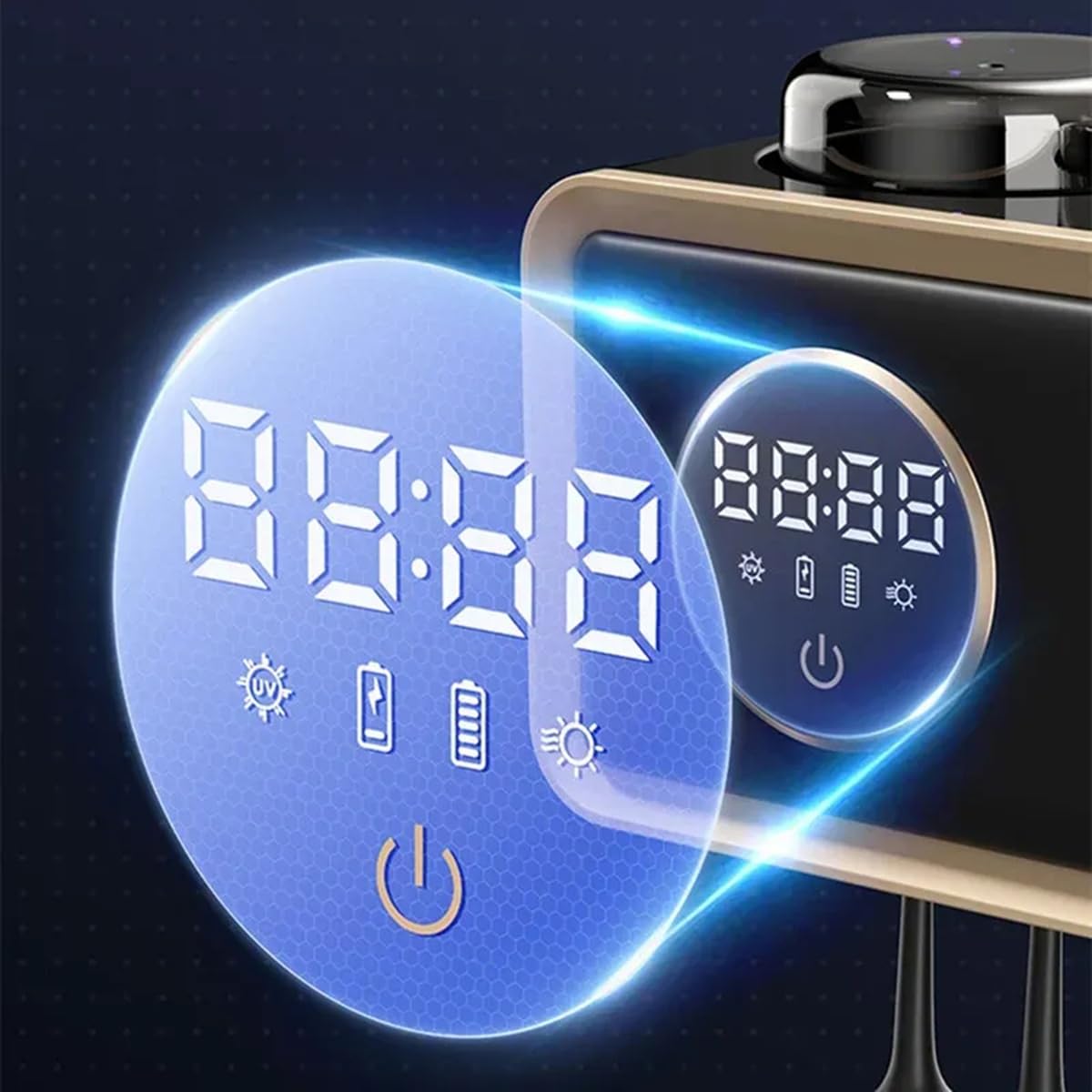 Supporto per Spazzolino con Sterilizzatore UV Profondo, Ricarica USB, Funzione Luce, Asciugatura Rapida, Montato A Parete, Spremi Dentifricio.