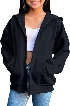 Oversized Hoodie for Girls - Fall/Winter 2026 Trendy Long Sleeve Zip-Up Hooded Sweatshirt