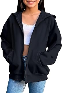 Oversized Hoodie For Girls 2026 Fall Winter Trendy Long Sleeve Zip Up Hooded Sweatshirt Cute Preppy Teens Clothes