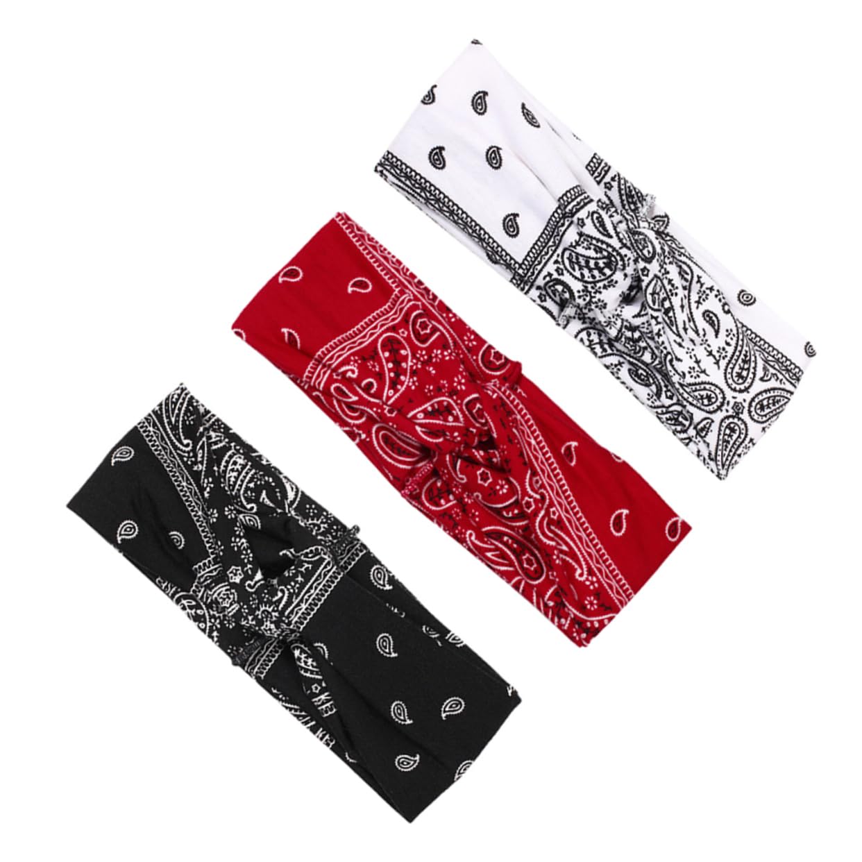 LALADEFIEE3PCS Bohemia Printed Elastic Headbands for Women Cross Knot Hair Wrap Accessories Red White and Black Ideal for Washing Face and Daily Wear