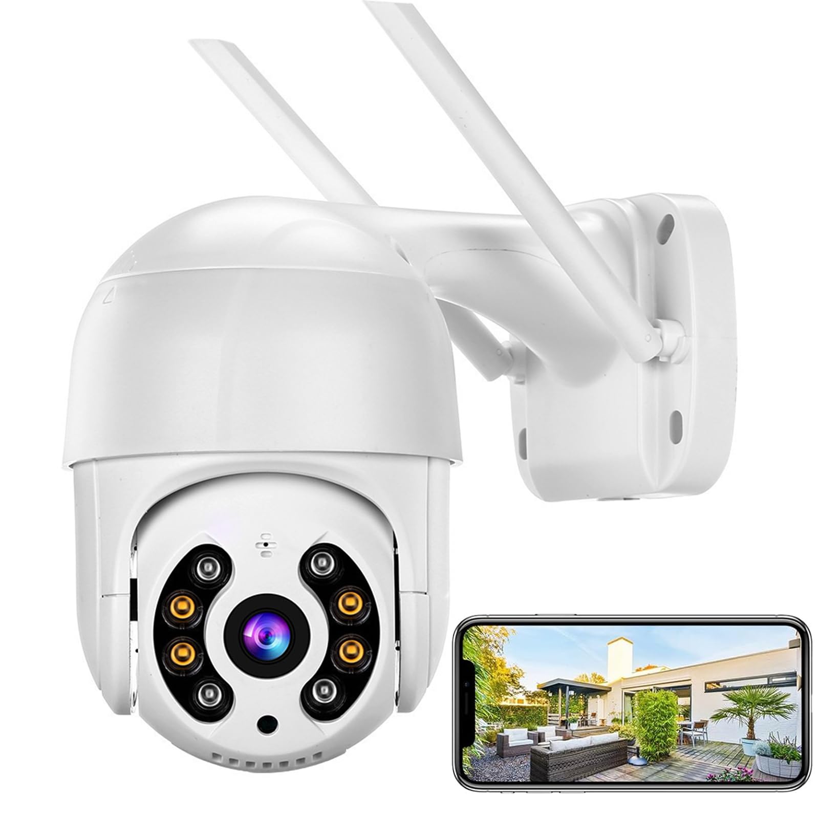 C06 Cámara de Seguridad Exterior WiFi 2.5K 4MP, ICsee App, Pan&Tilt 360 Grados, Mini PTZ Cámara, Visión Nocturna Starlight-Color, Audio Bidireccional, Detección de Movimiento, Funciona con Alexa