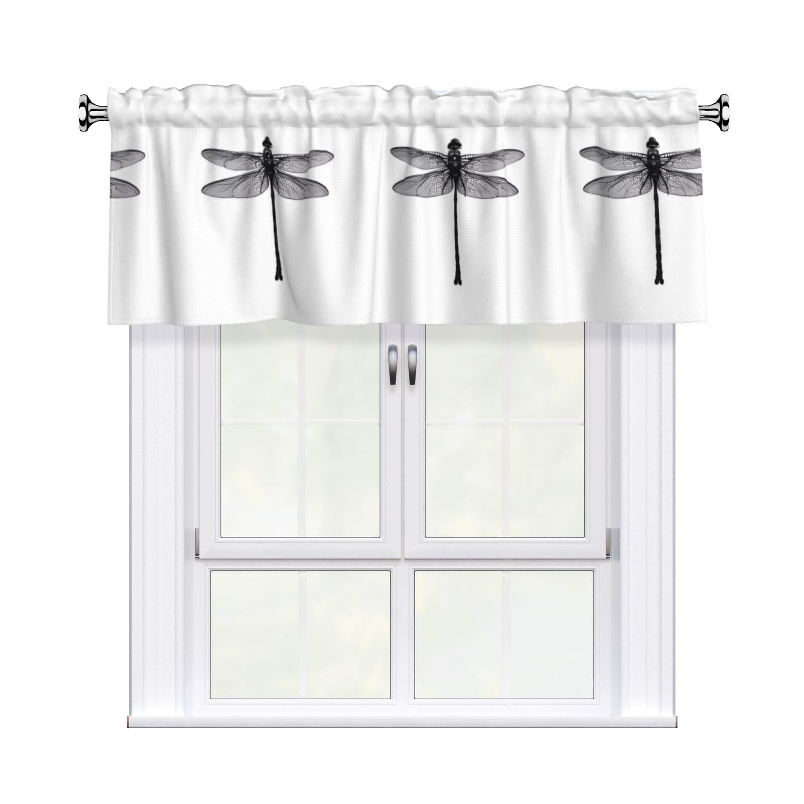 WHJDPP Dragonfly Prints Charming Kitchen Window Cover – 54x18 Inch Peach Skin Valance with Decorative Print