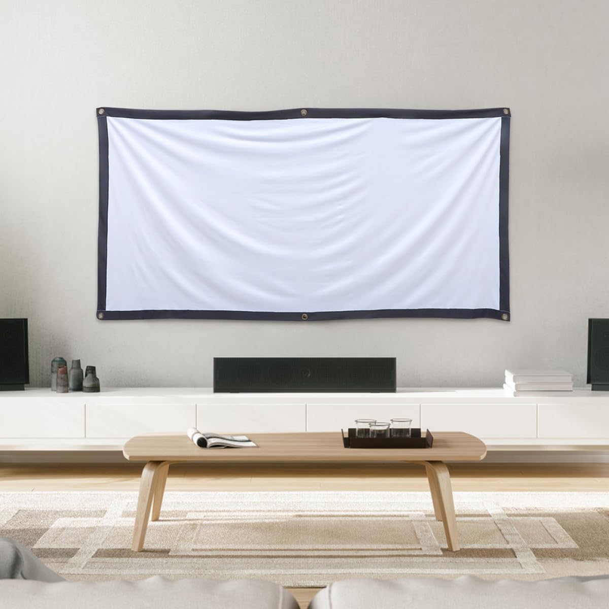 SHINEOFI 9 Foldable Anti-Crease Polyester Projection Screen Set with Hooks and Rope, High Definition Portable Projector Screen for Indoor Outdoor Camping and Home Theater